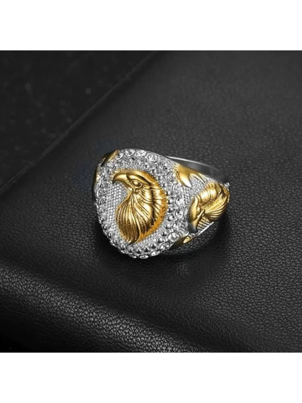 Stylish Stainless Steel Eagle Head Gold Ring for Men & Women - Hip Hop Jewelry